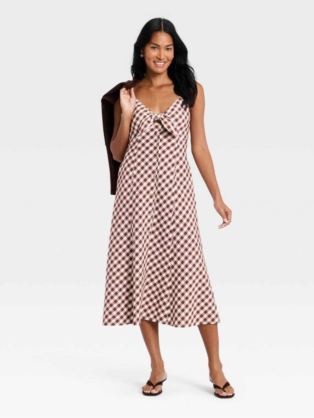 a new day Brown and White Gingham Midi Dress